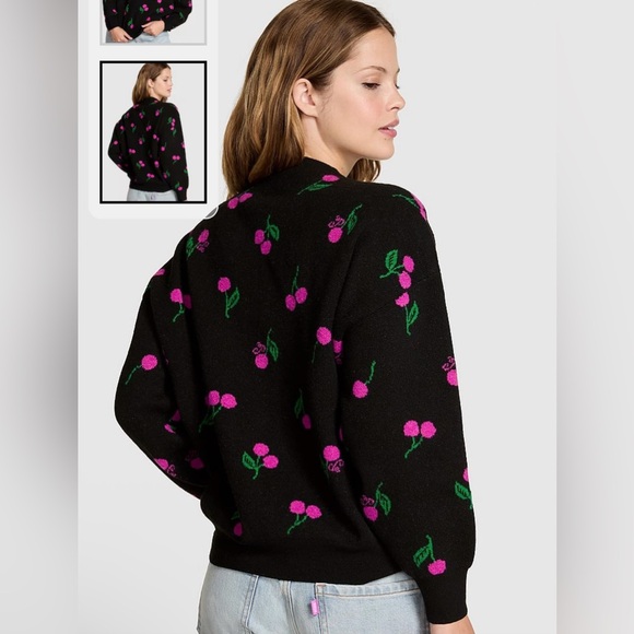 Victoria’s Secret Pink Black Cherry Print Oversized Sweatshirt S NWT - Picture 2 of 7
